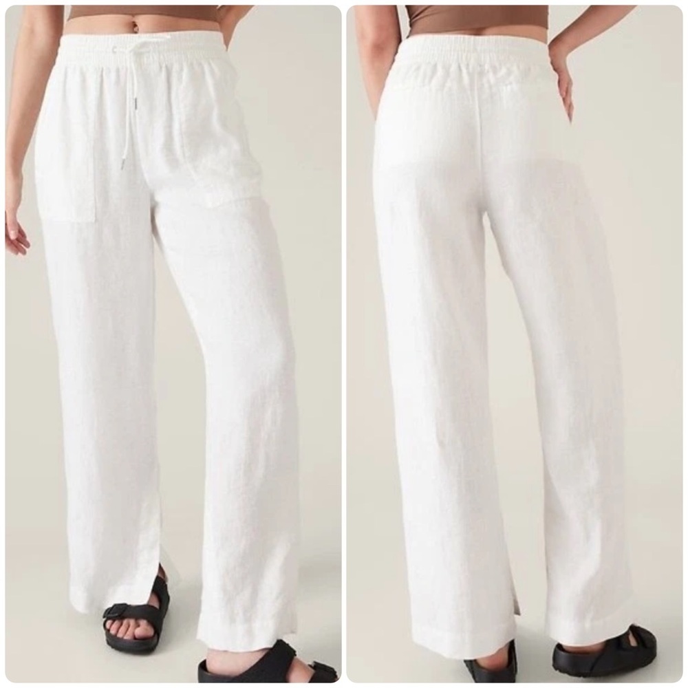 Athleta Women's Plus Retreat Linen High Rise Wide Leg Pant in White Sz 20 Casual